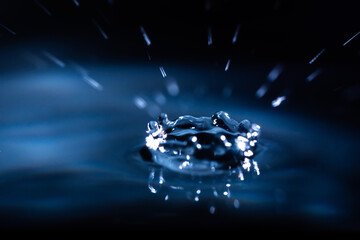 Obraz na płótnie Canvas abstract background of blue water splash falling drop on liquid wave