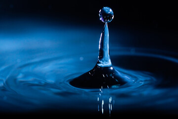 abstract background of blue water splash falling drop on liquid wave