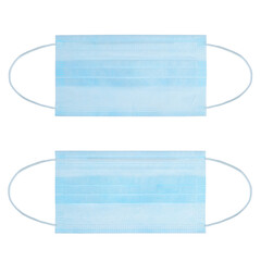 Protective medical mask front and back view isolated on white