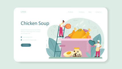Chicken soup web banner or landing page. Tasty meal and ready