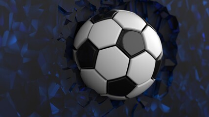 Soccer ball with Particles under Black Background. 3D sketch design and illustration. 3D CG. 3D high quality rendering.