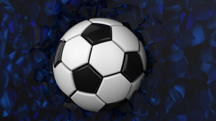 Soccer ball with Particles under Black Background. 3D sketch design and illustration. 3D CG. 3D high quality rendering.