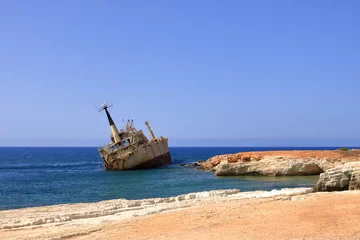  Shipwreck of the abandoned ship Edro III on a rocky coast at Akrotiri Beach in Cyprus © Dynamoland