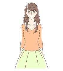 笑顔で口を開いて立つ女性