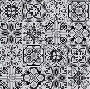 seamless pattern with elements, black and white geometric design, Decorative wallpaper design in shape, Abstract background ornament illustration, Square Monochrome Background with high resolution