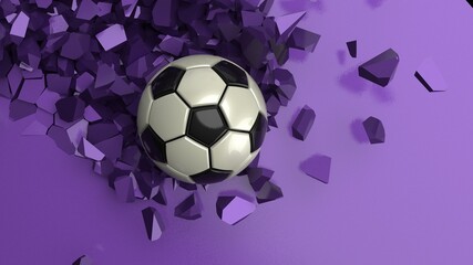 Soccer ball with Particles under Black Background. 3D sketch design and illustration. 3D CG. 3D high quality rendering.