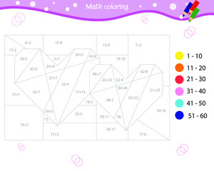 Number coloring for kids. Color the hearts