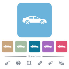 Car flat icons on color rounded square backgrounds