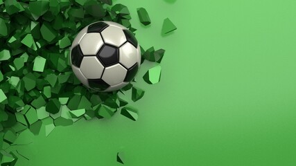 Soccer ball with Particles under Black Background. 3D sketch design and illustration. 3D high quality rendering.