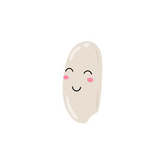 A grain of rice with a cute smiling face. Vector stock hand-drawn illustration isolated on a white background.