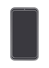 Silhouette of smartphone with full touchscreen off. Vector illustration. Modern smart mobile phone icon. Digital communication gadget. Isolated white background