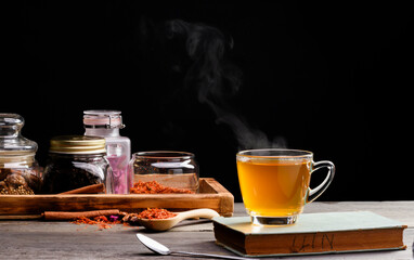 hot cup of tea on the table