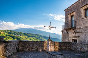 Mount Etna from Lauria Castle in Castiglione di Sicilia, Italy