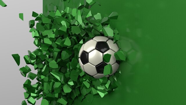 Soccer ball with Particles under Black Background. 3D sketch design and illustration. 3D high quality rendering.