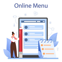Waiter online service or platform. Restaurant staff in the uniform
