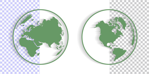 Green planet Earth icons with shadows. EPS10