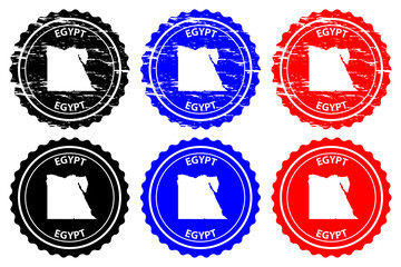 Fototapeta na wymiar Egypt - rubber stamp - vector, Arab Republic of Egypt map pattern - sticker - black, blue and red