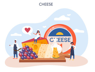 Cheese maker concept. Professional chef making block of cheese