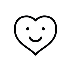 Line art smile heart icon on white background. Healthy heart smiling.