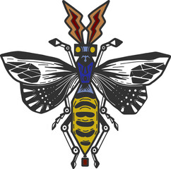 Unstrictly symmetric honeybee vector illustration. Hand drawn sketch style. 