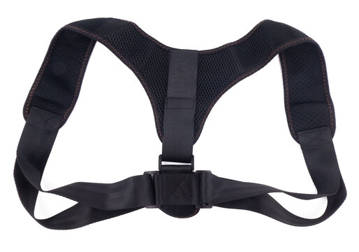 Back support belt for improving back posture. Back posture corrector isolated on white backgound.