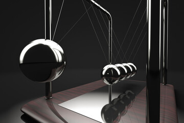 Oscillation of Newton's pendulum. Close-up.