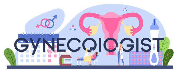 Fototapeta premium Gynecologist typographic header. Women health doctor, IVF specialist