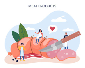 Butcher or meatman concept. Fresh meat and semi-finished