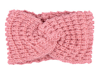 Pink wool headband, winter fashion item isolated on white background, clipping path included