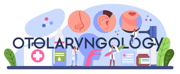 Otorhinolaryngology typographic header. Idea of ENT doctor treating
