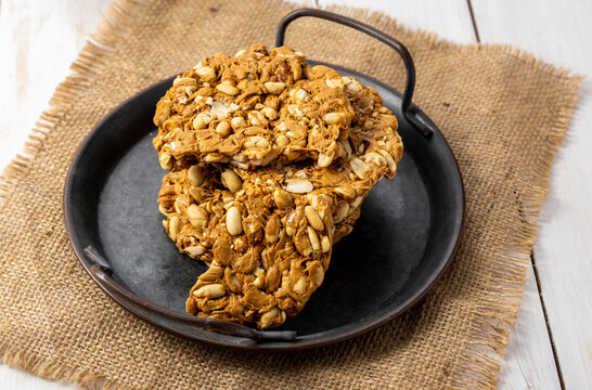 Peanuts brittle or peanuts chikki or gajak made with jaggery and roasted peanuts