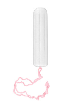 Menstrual cup and feminine hygiene tampon, isolated on white background. Feminine hygiene product, clipping path included