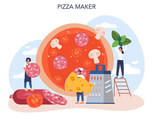 Pizza maker concept. Chef cooking tasty delicious pizza.