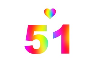 51st birthday card illustration with multicolored numbers isolated in white background.