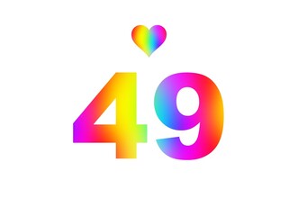 49th birthday card illustration with multicolored numbers isolated in white background.
