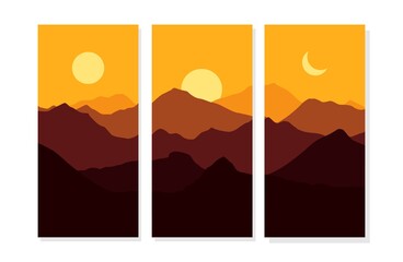 Day and night landscape, mountain Landscape with moon,sun, illustration vector-flat design
