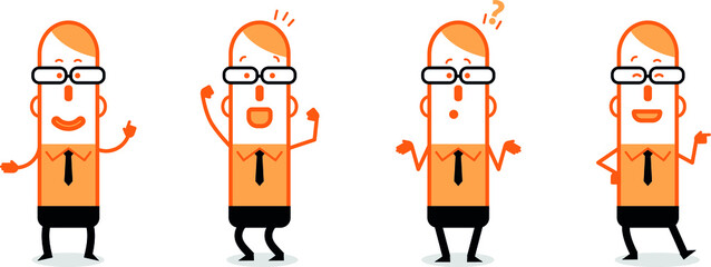 Expressive businessman in different poses in an orange simple style