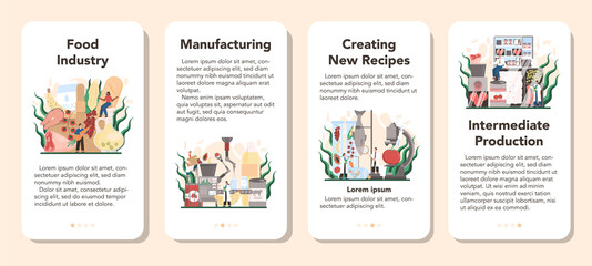 Naklejka premium Food industry sector of the economy mobile application banner set