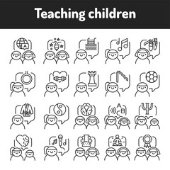 Teaching children color line icons set. Pictograms for web page, mobile app, promo.