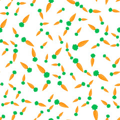 Carrot Seamless Pattern White Background, Vector illustration.