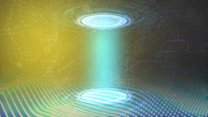 Abstract 3D illustration - bright cyber background of two hud circles, it teleport concept