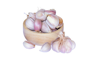 Whole garlic and peeled clove isolated on white background. Clipping path.