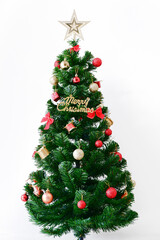 Christmas tree with decoration isolated on white background - for christmas card 