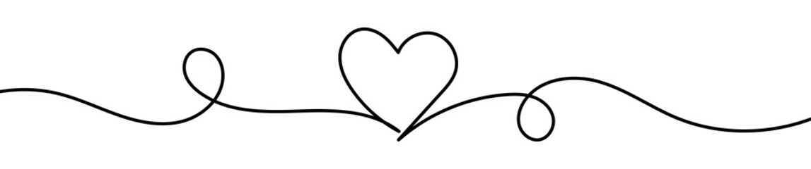 Heart line art drawing vector illustration. Continuous one line drawing heart. Abstract love symbol. Outline ribbon vector background. Art design template. 