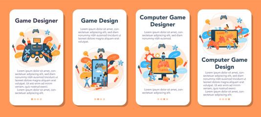 Fototapeta premium Game designer mobile application banner set. Creative process