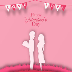cute couple propose silhouette paper cut style romantic for valentine's day greeting card banner template