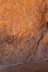 Famous rock relief carving  of a crying cow at Tegharghart,   near Djanet, Tassili nAjjer National Park, South Algeria, North Africa, 
