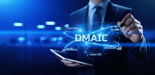 DMAIC, Six Sigma. Define, Measure, Analyse, Improve, Control. Standard quality control and lean manufacturing concept.