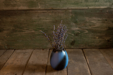 Lavender bouquet on a wooden background.