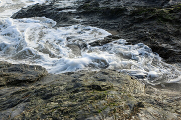 Waves crashing over the rocks following an Atlantic storm